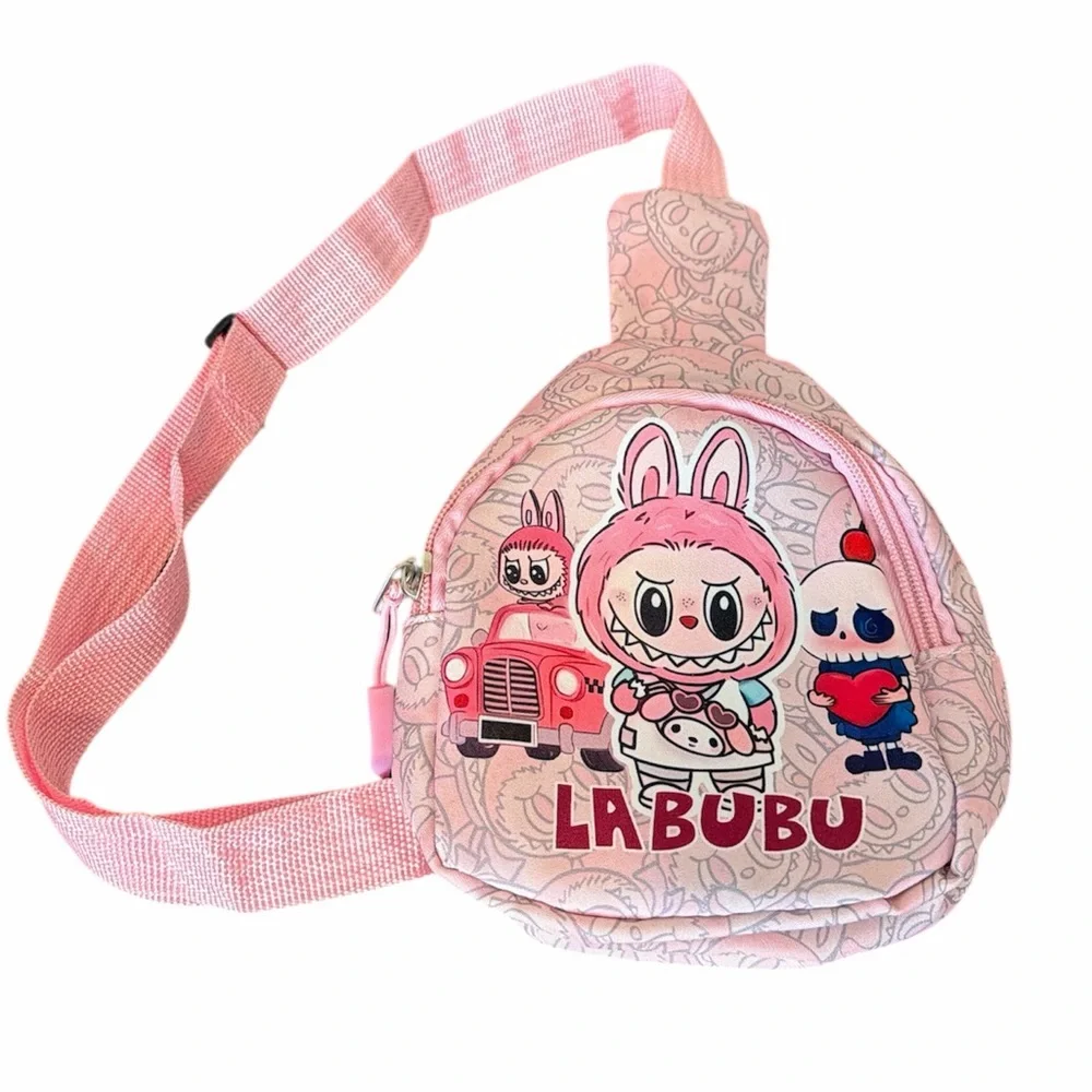 Labubu pink crossbody slingbag graphic monster character collectible toy kids